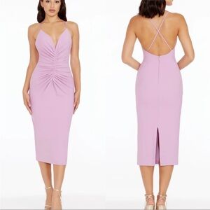 Dress The Population Viv Ruched Dress Lavender Sleeveless Midi